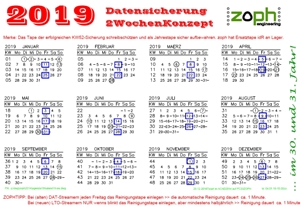 zoph's 2-Wochen-Datensicherungskonzept - Kalender für 2019